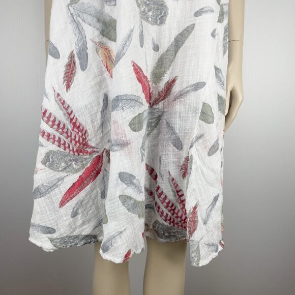 ANGELA MARA Vacation Dress Cotton Viscose Feathers Print White Midi Italy Large - Picture 6 of 9